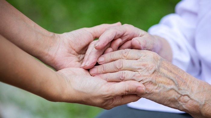 hands of young adult and senior women